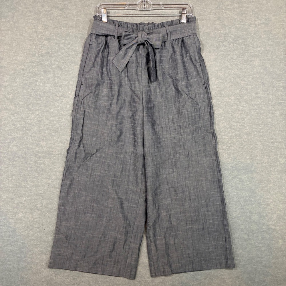 Ann Taylor Factory Womens Blue Grey Paperbag Waist Wide Leg Crop Pants Medium